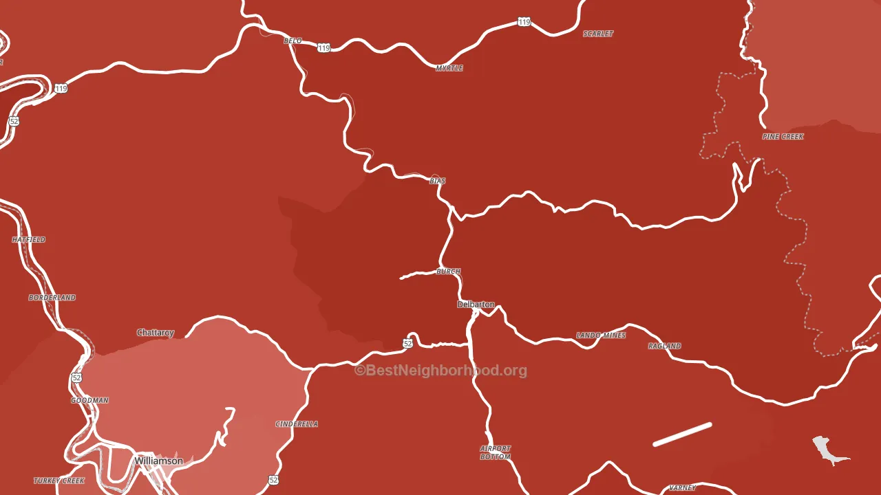 Delbarton, WV block-group political-lean map