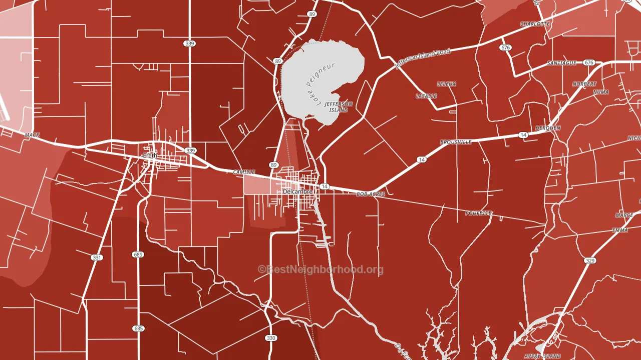 Delcambre, LA block-group political-lean map