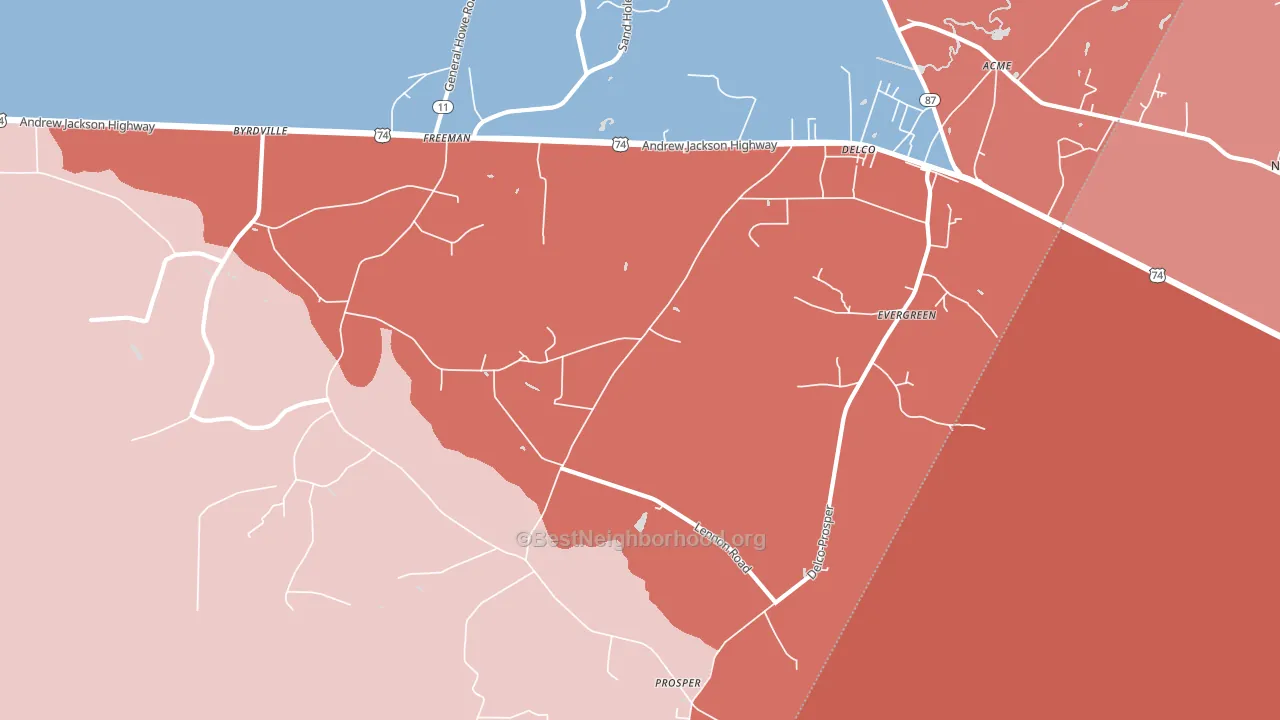 Delco, NC block-group political-lean map