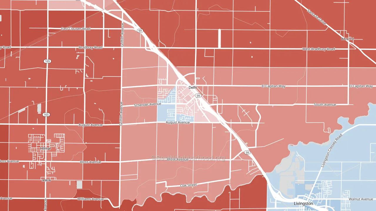 Delhi, CA block-group political-lean map