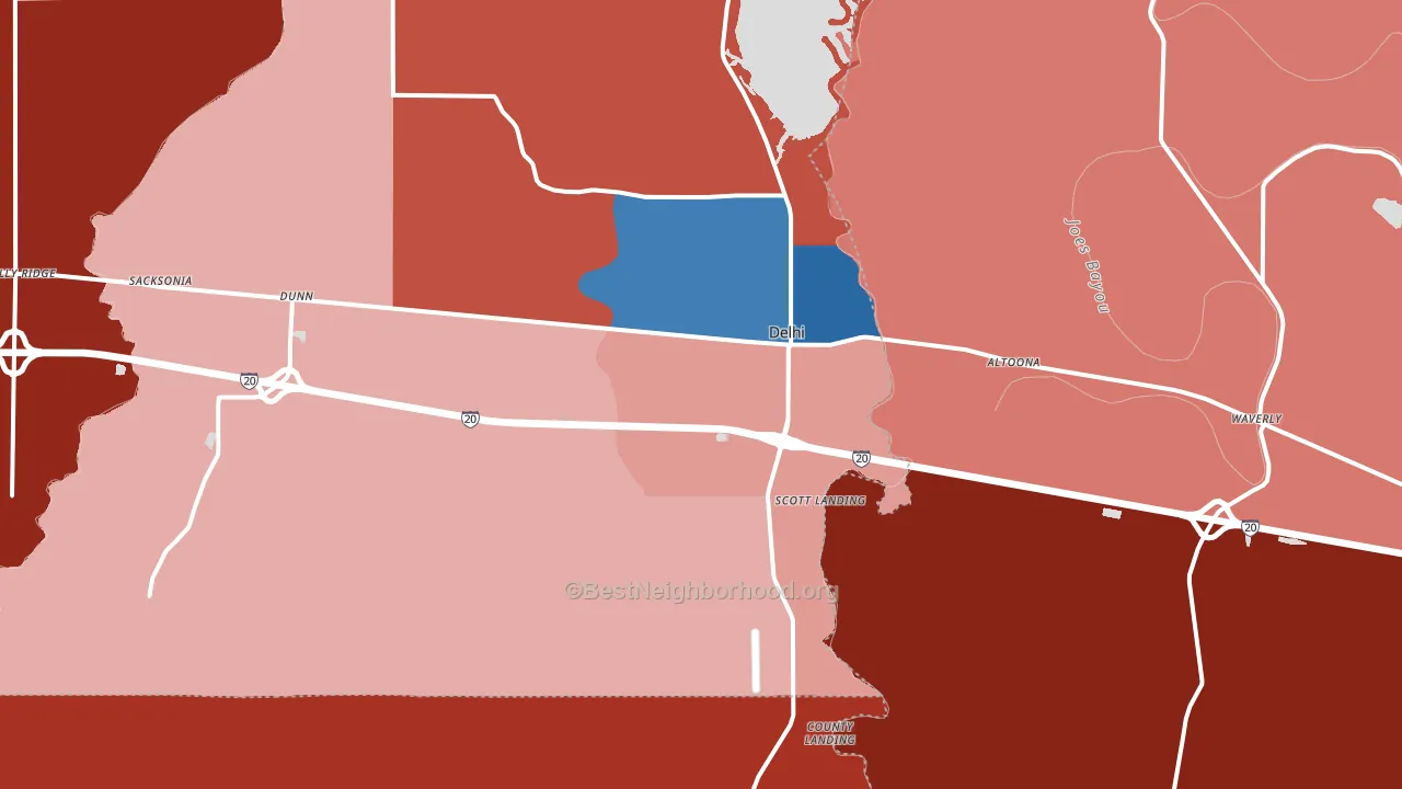 Delhi, LA block-group political-lean map