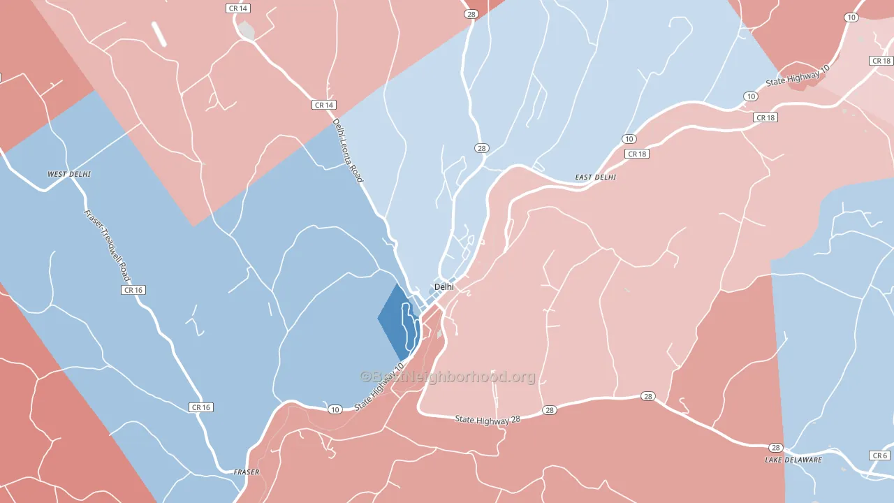 Delhi, NY block-group political-lean map