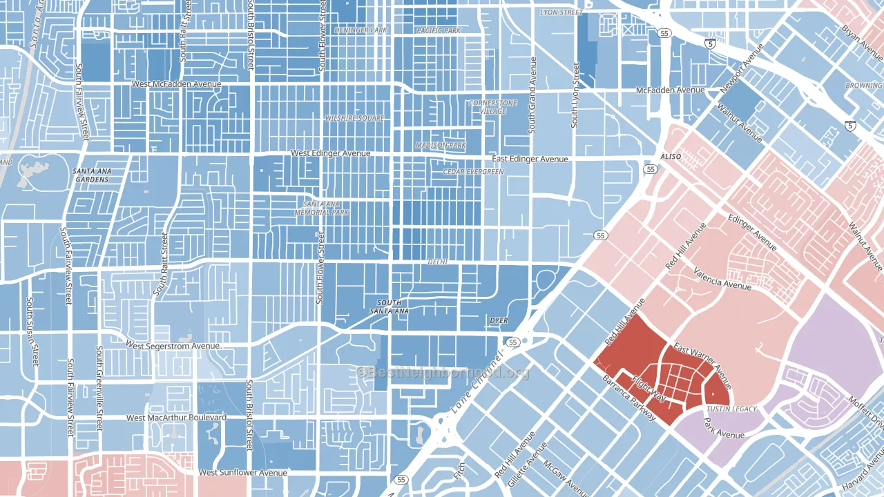Delhi, Santa Ana, CA block-group political-lean map
