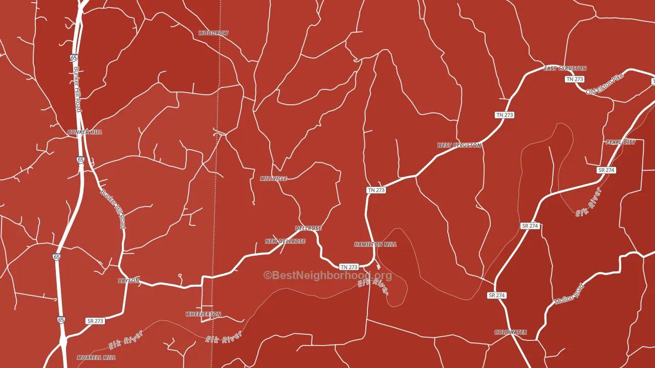 Dellrose, TN block-group political-lean map