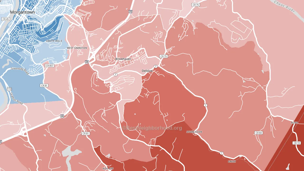 Dellslow, WV block-group political-lean map