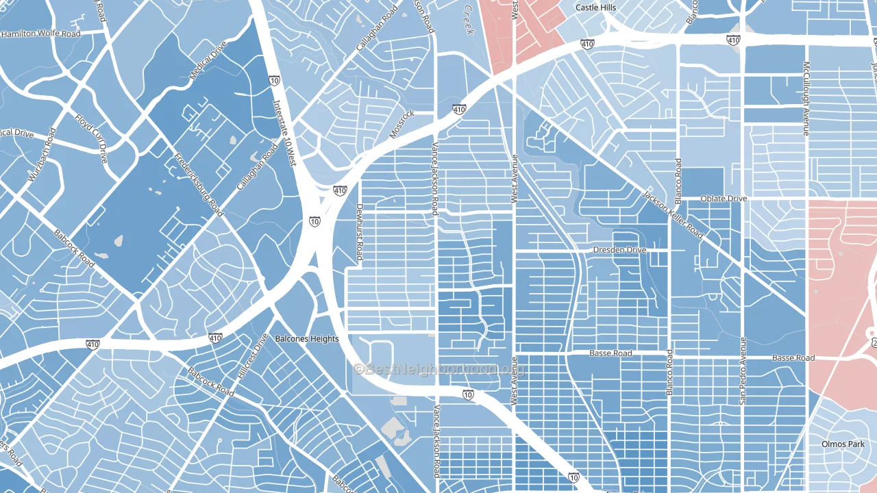 Dellview Area, San Antonio, TX block-group political-lean map