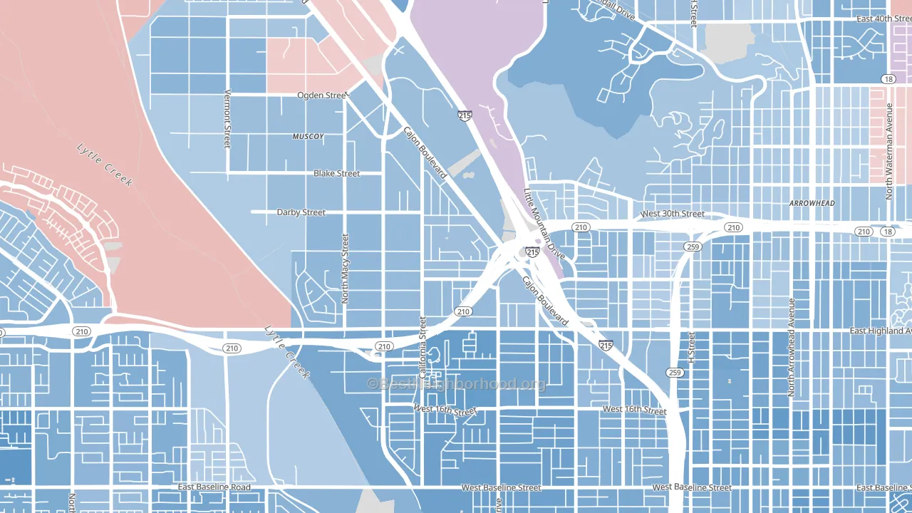 Delman, San Bernardino, CA block-group political-lean map