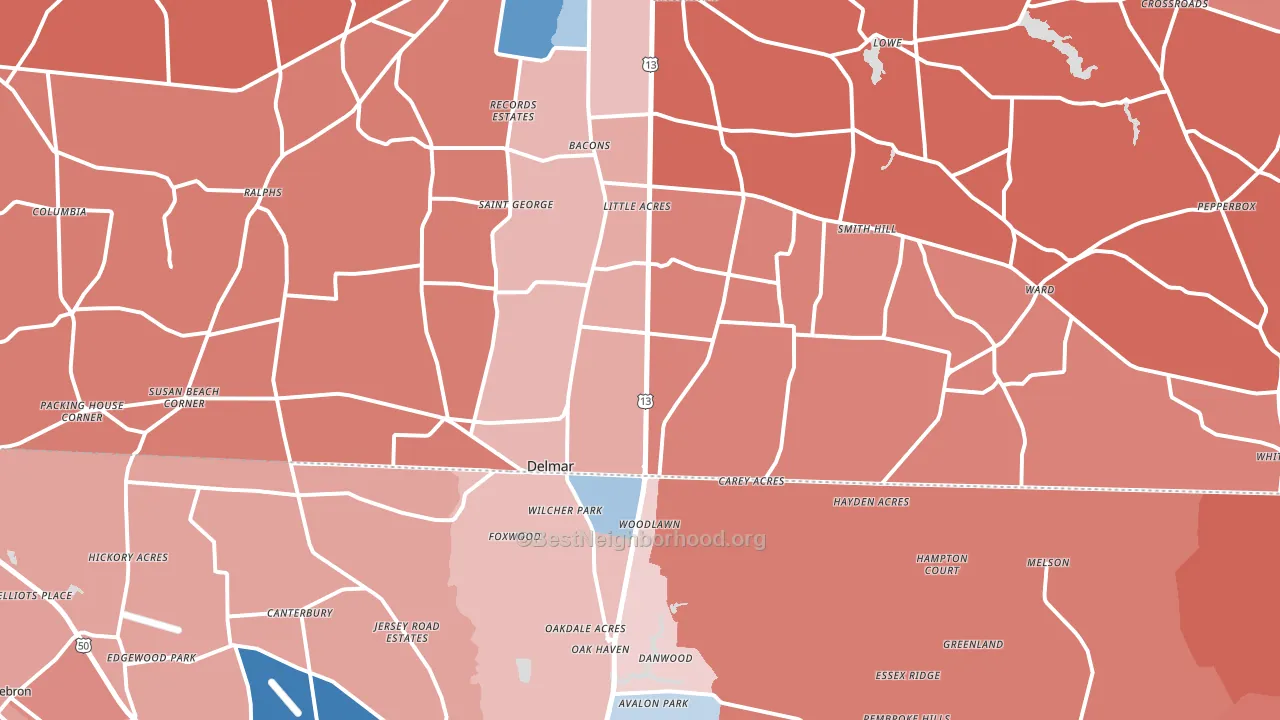 Delmar, DE block-group political-lean map