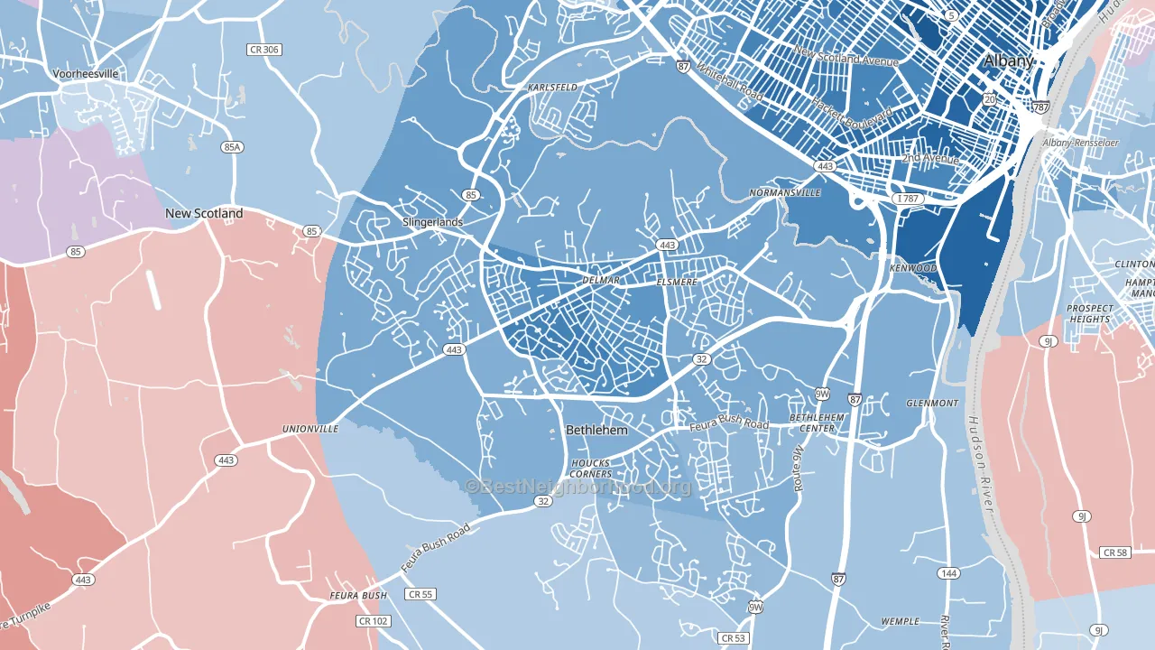 Delmar, NY block-group political-lean map