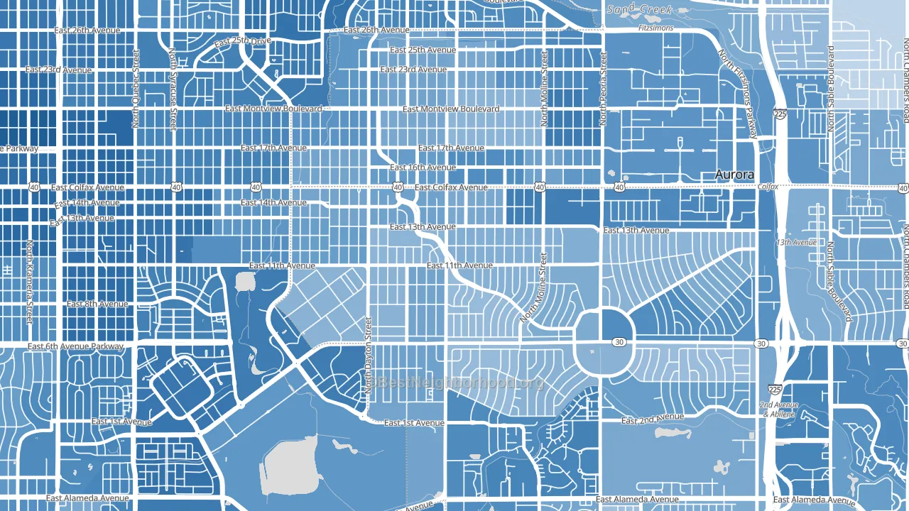 Delmar Parkway, Aurora, CO block-group political-lean map