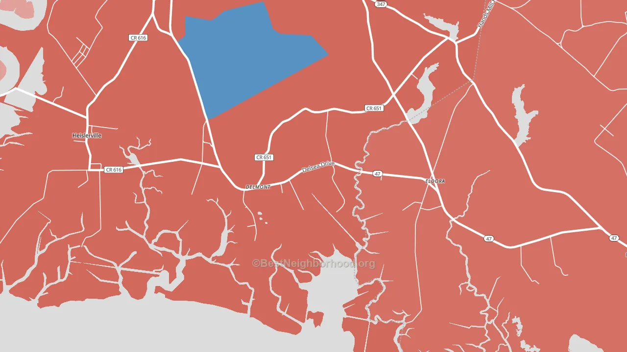 Delmont, NJ block-group political-lean map