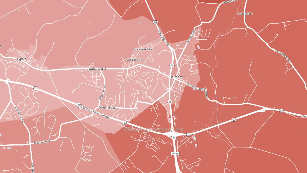 Delmont, PA block-group political-lean map