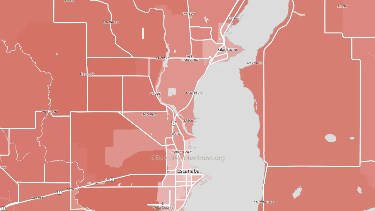 Delta County, MI block-group political-lean map