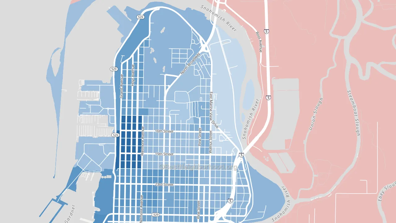 Delta, Everett, WA block-group political-lean map