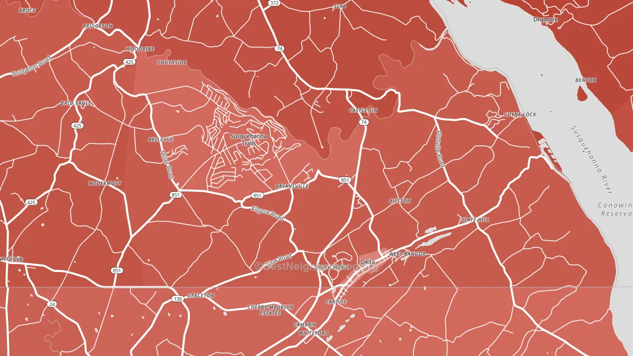 Delta, PA block-group political-lean map
