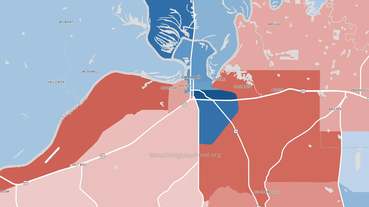 Demopolis, AL block-group political-lean map