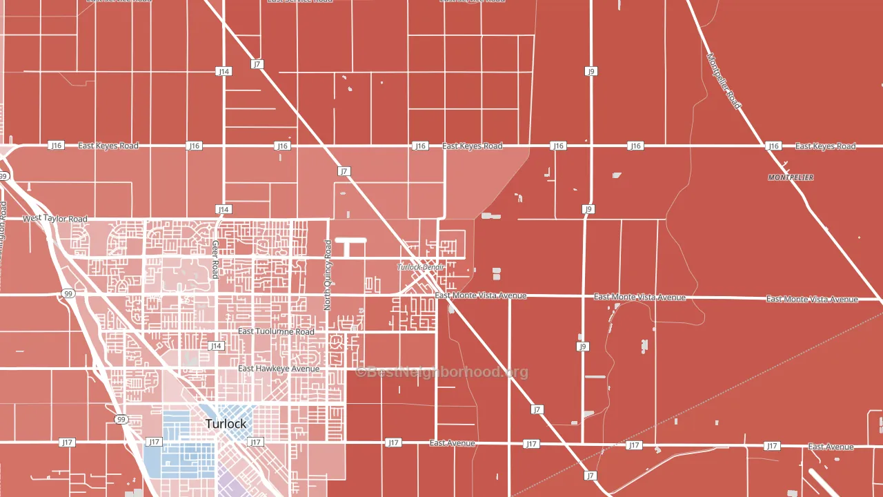 Denair, CA block-group political-lean map