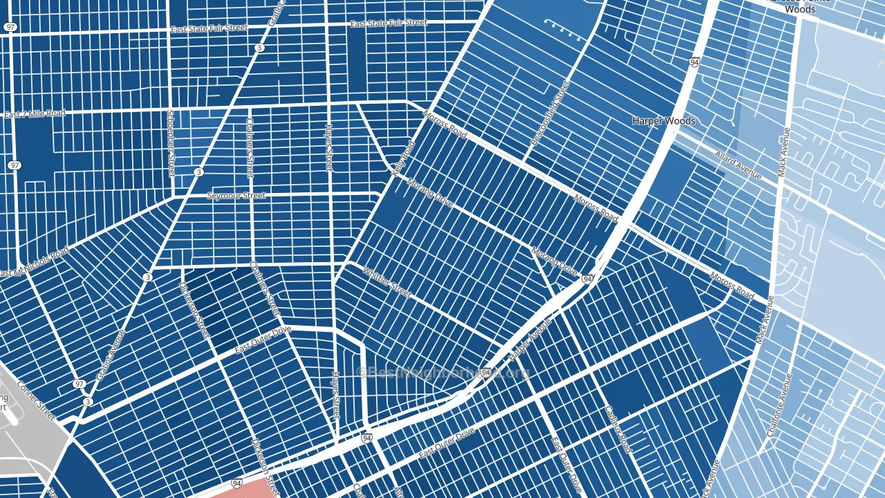 Denby, Detroit, MI block-group political-lean map