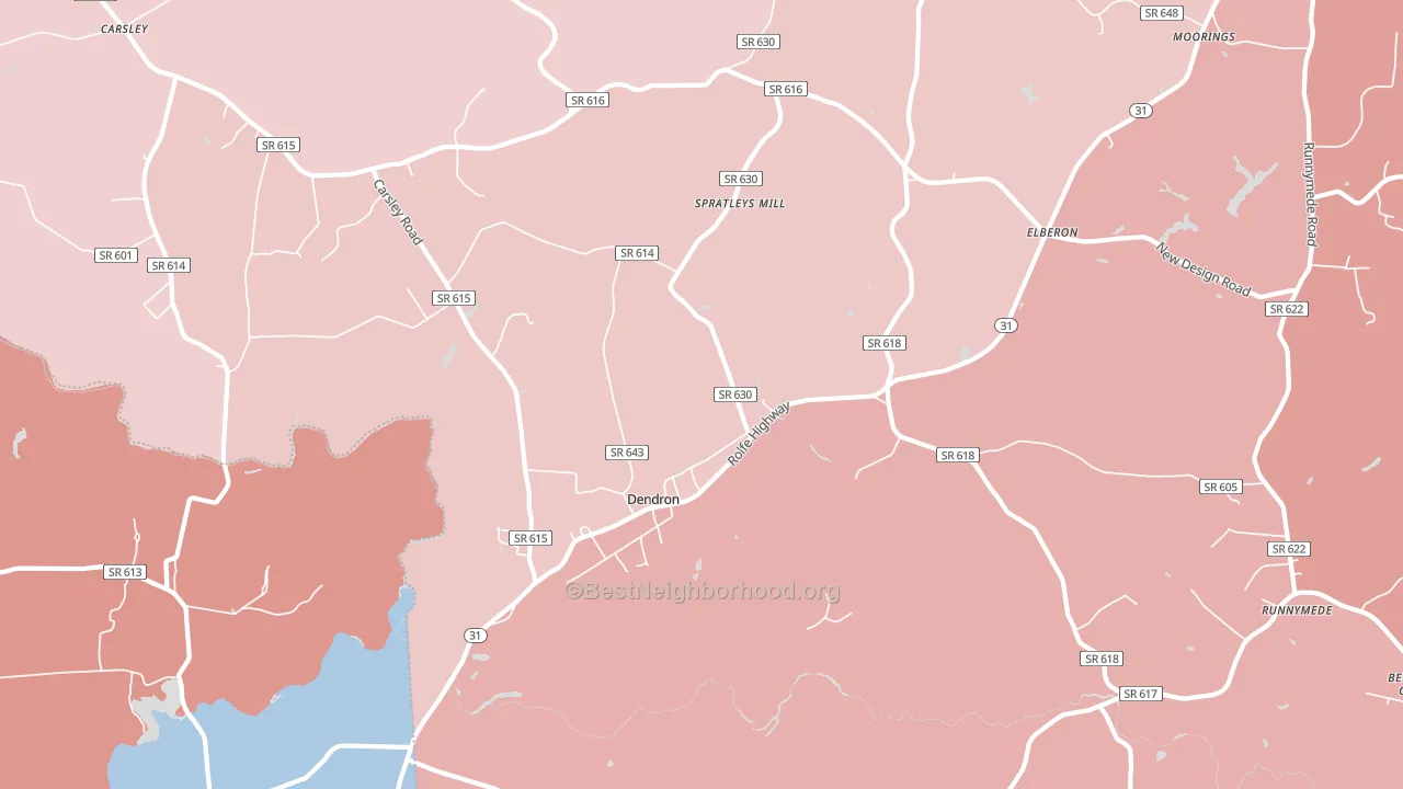 Dendron, VA block-group political-lean map