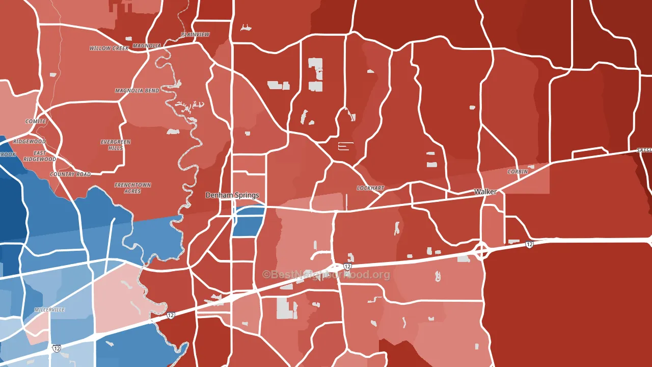 Denham Springs, LA block-group political-lean map