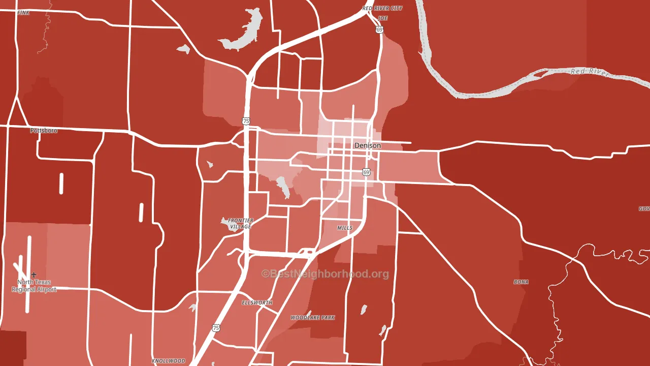Denison, TX block-group political-lean map