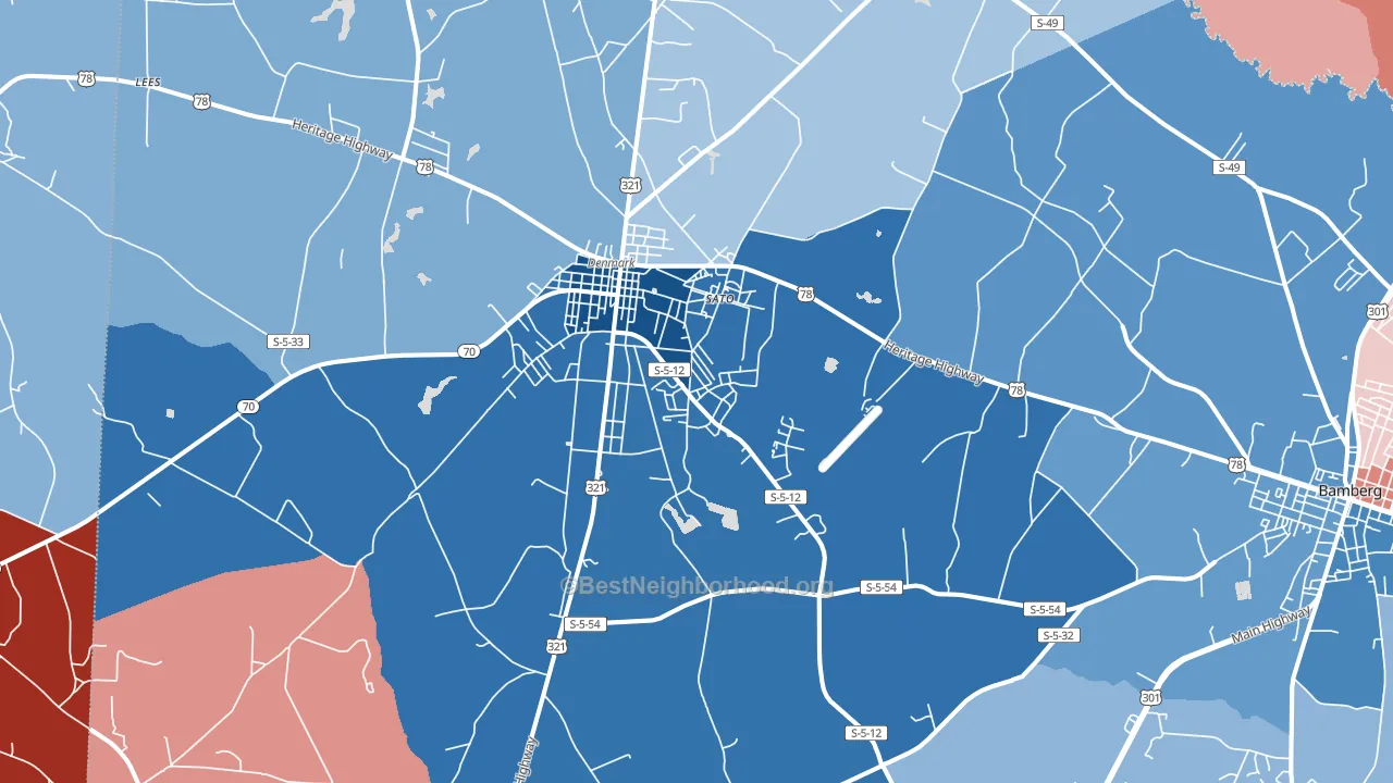 Denmark, SC block-group political-lean map