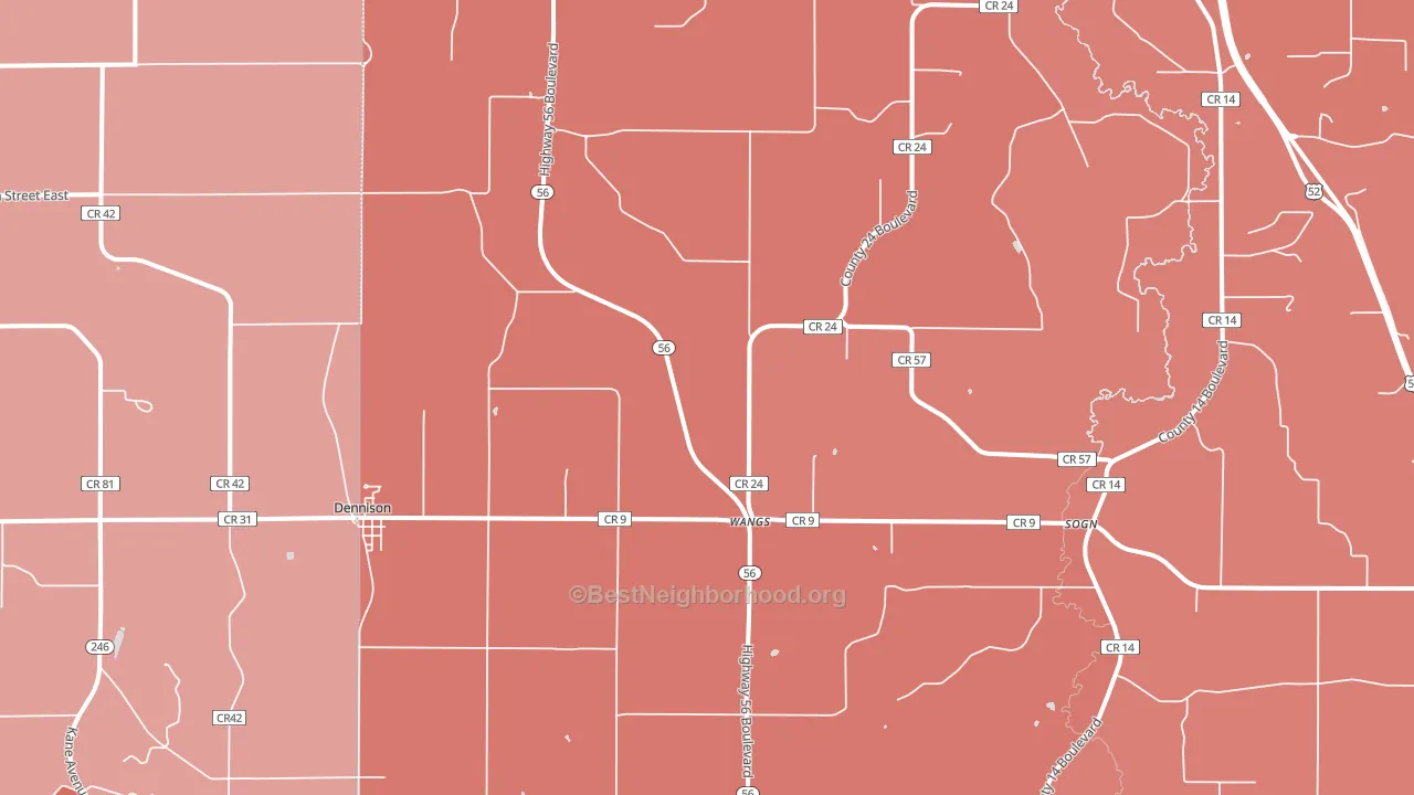 Dennison, MN block-group political-lean map