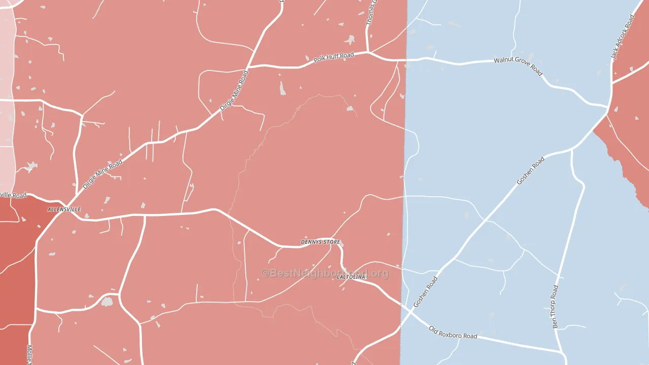 Denny Store, NC block-group political-lean map