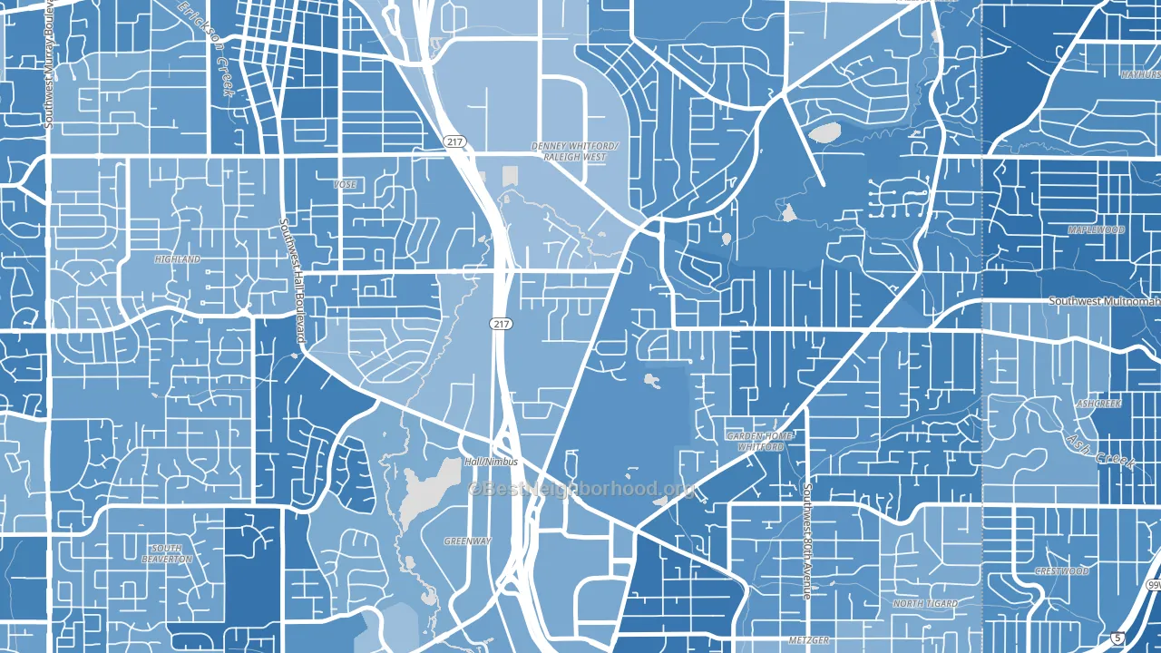 Denny Whitford, Beaverton, OR block-group political-lean map