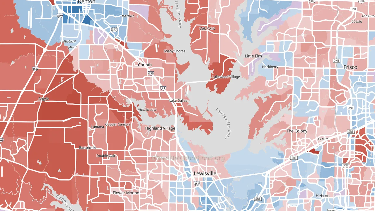 Denton County, TX block-group political-lean map