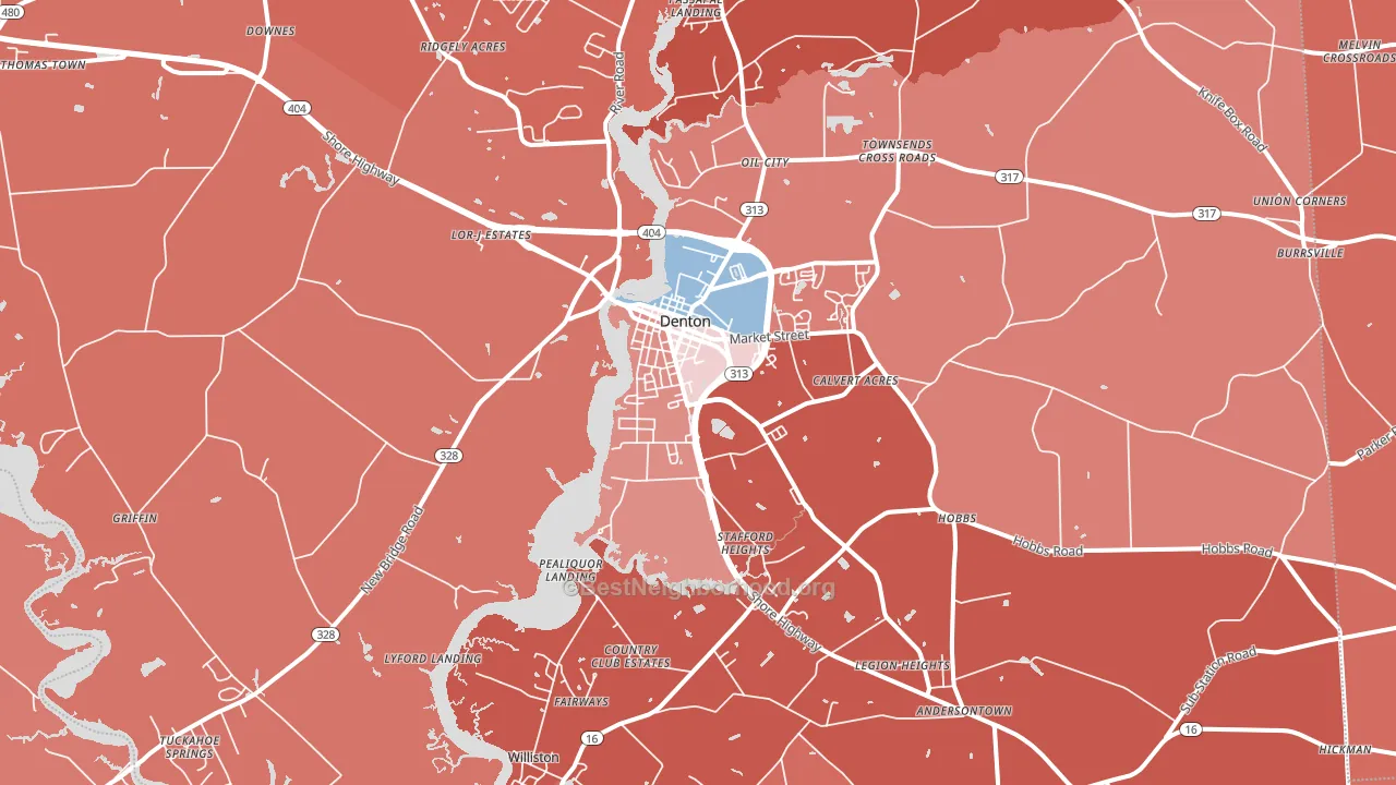 Denton, MD block-group political-lean map
