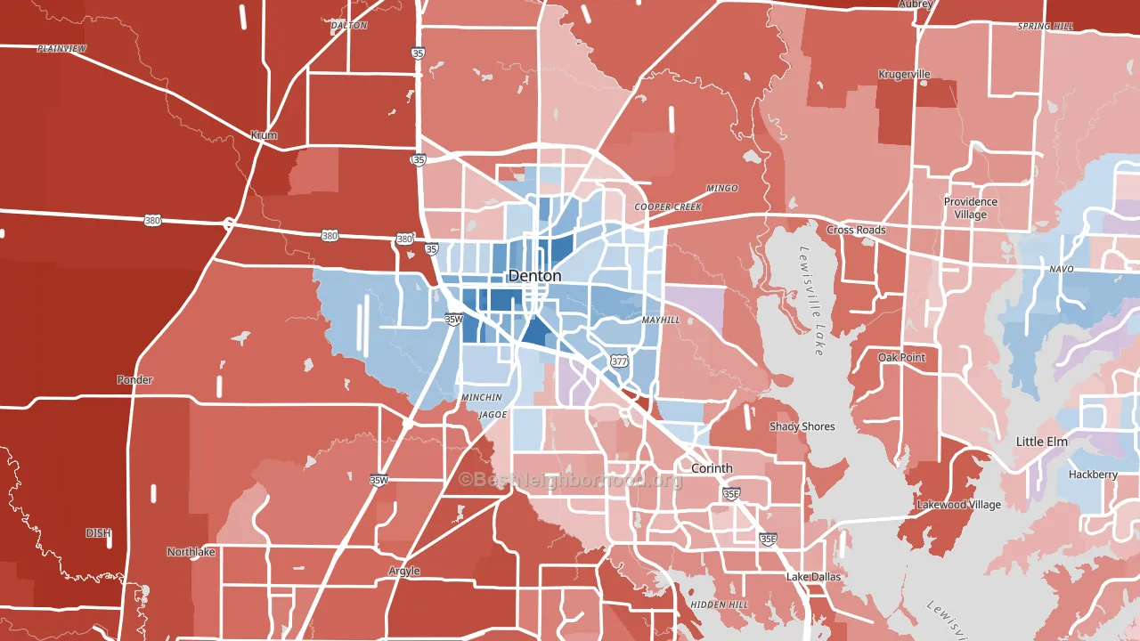 Denton, TX block-group political-lean map