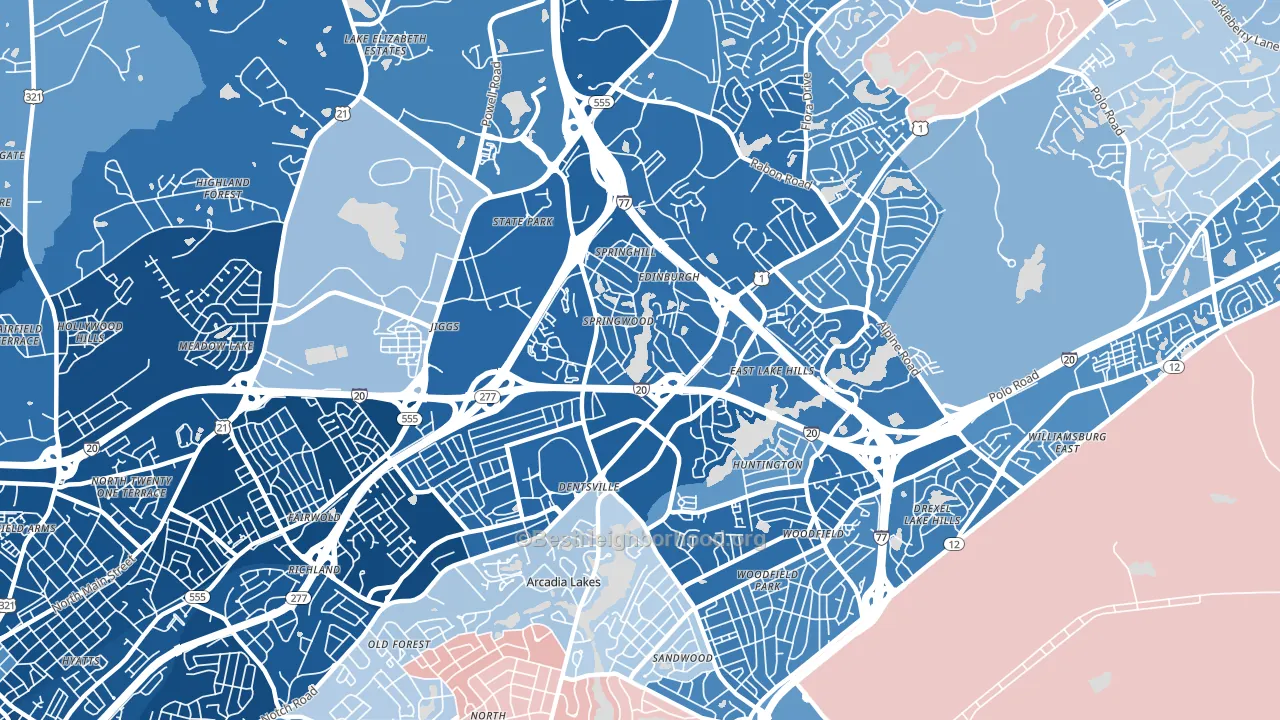 Dentsville, SC block-group political-lean map