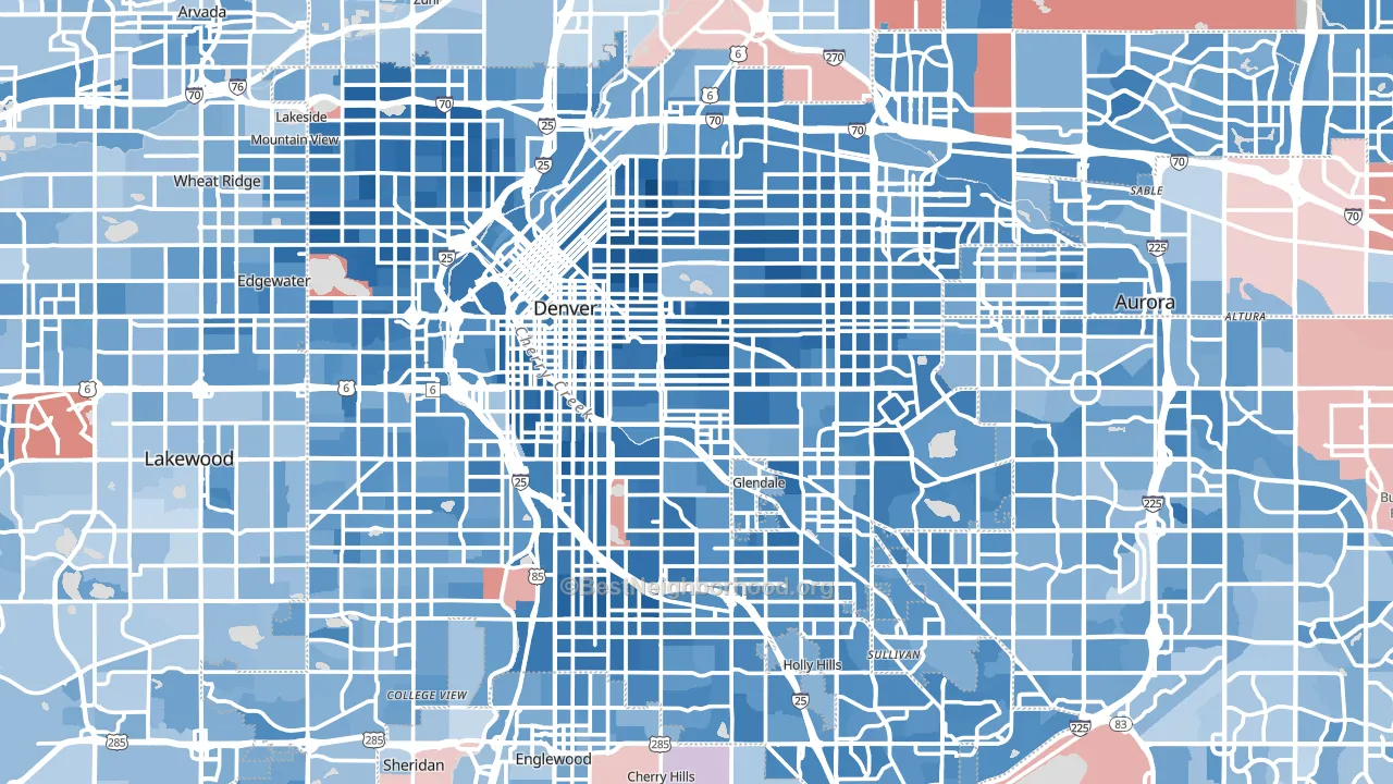 Denver County, CO block-group political-lean map