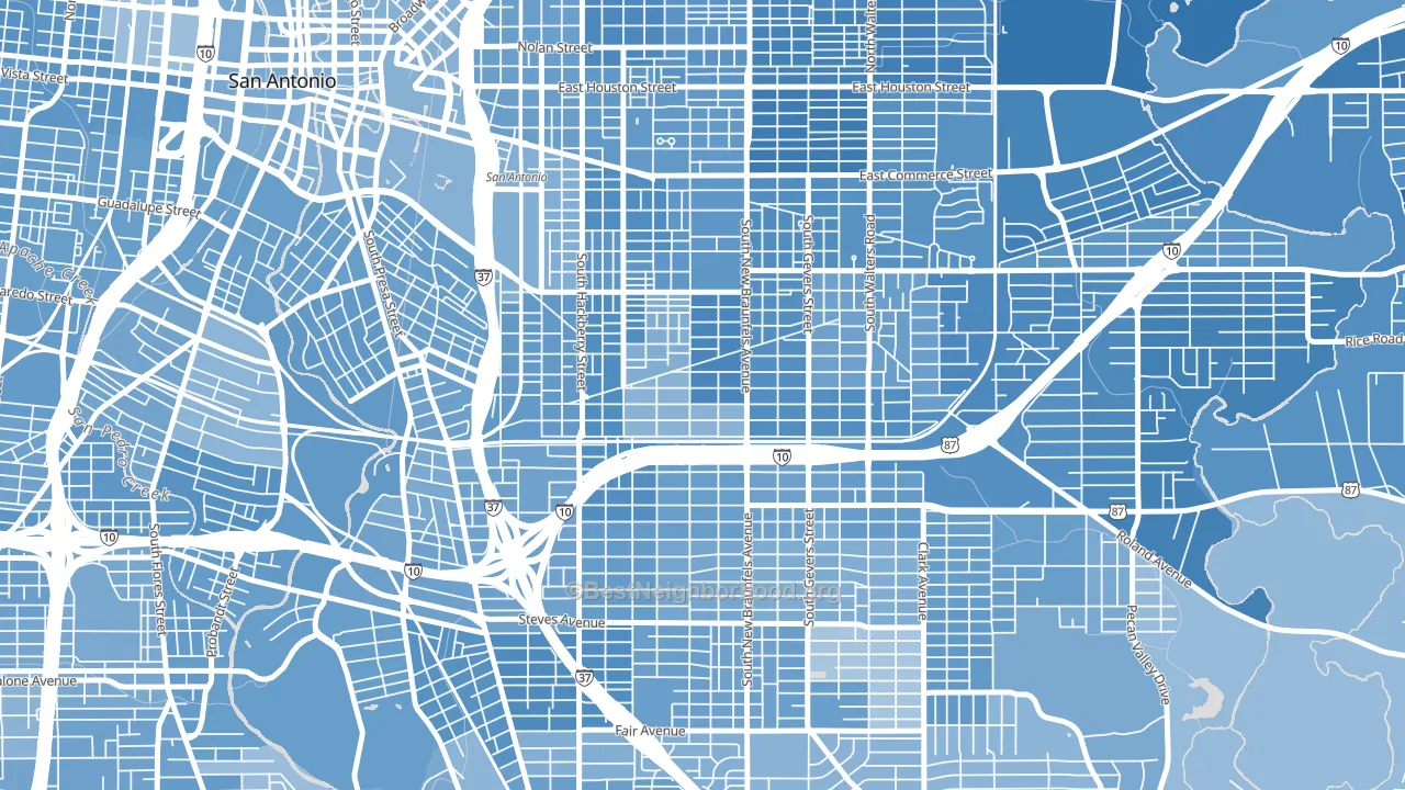 Denver Heights, San Antonio, TX block-group political-lean map