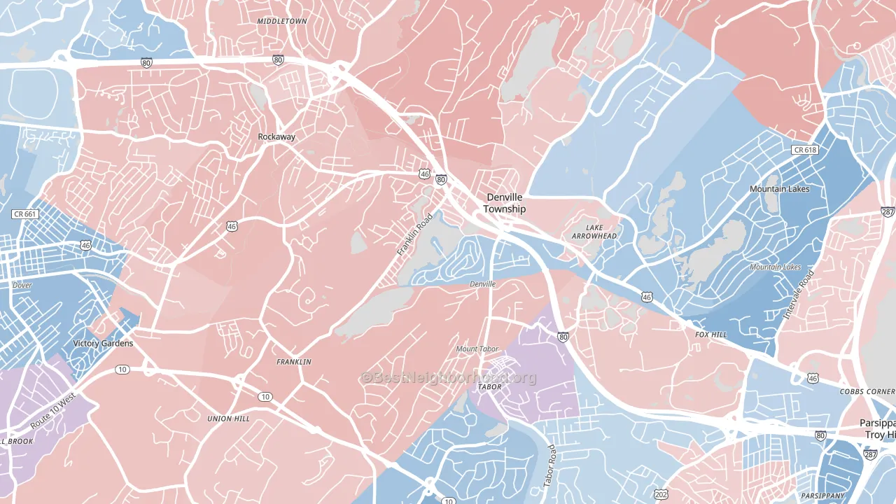 Denville, NJ block-group political-lean map