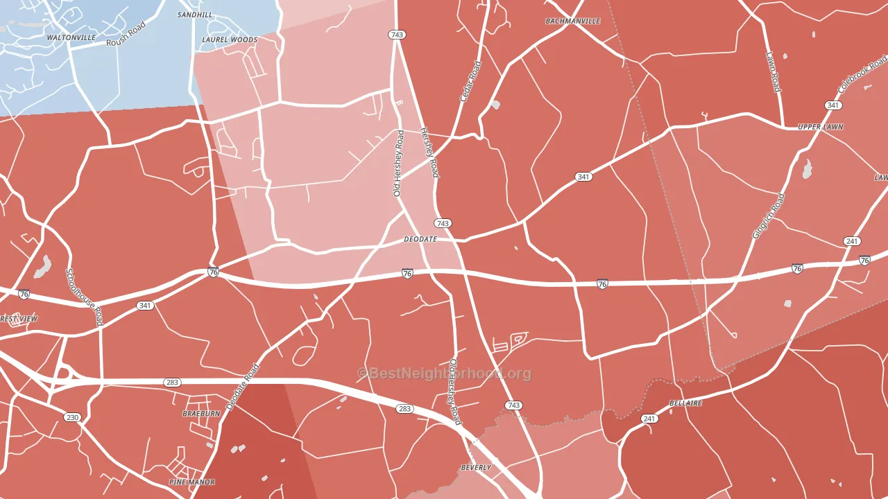 Deodate, PA block-group political-lean map