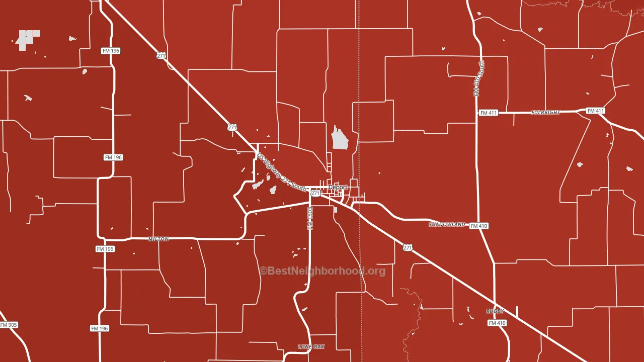 Deport, TX block-group political-lean map