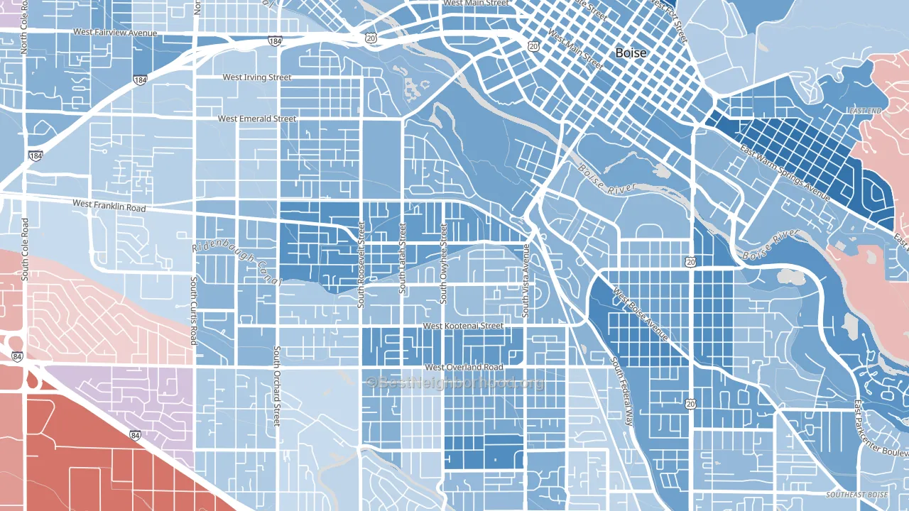 Depot Bench, Boise, ID block-group political-lean map