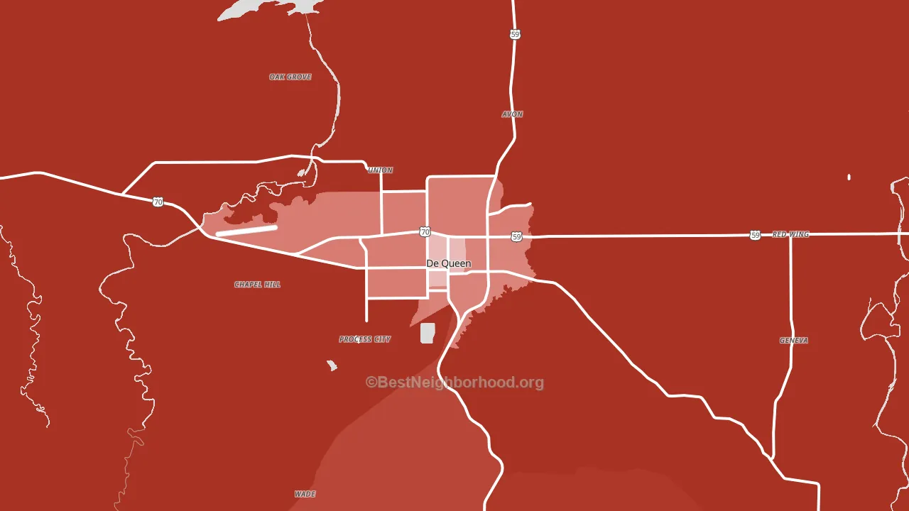 DeQueen, AR block-group political-lean map
