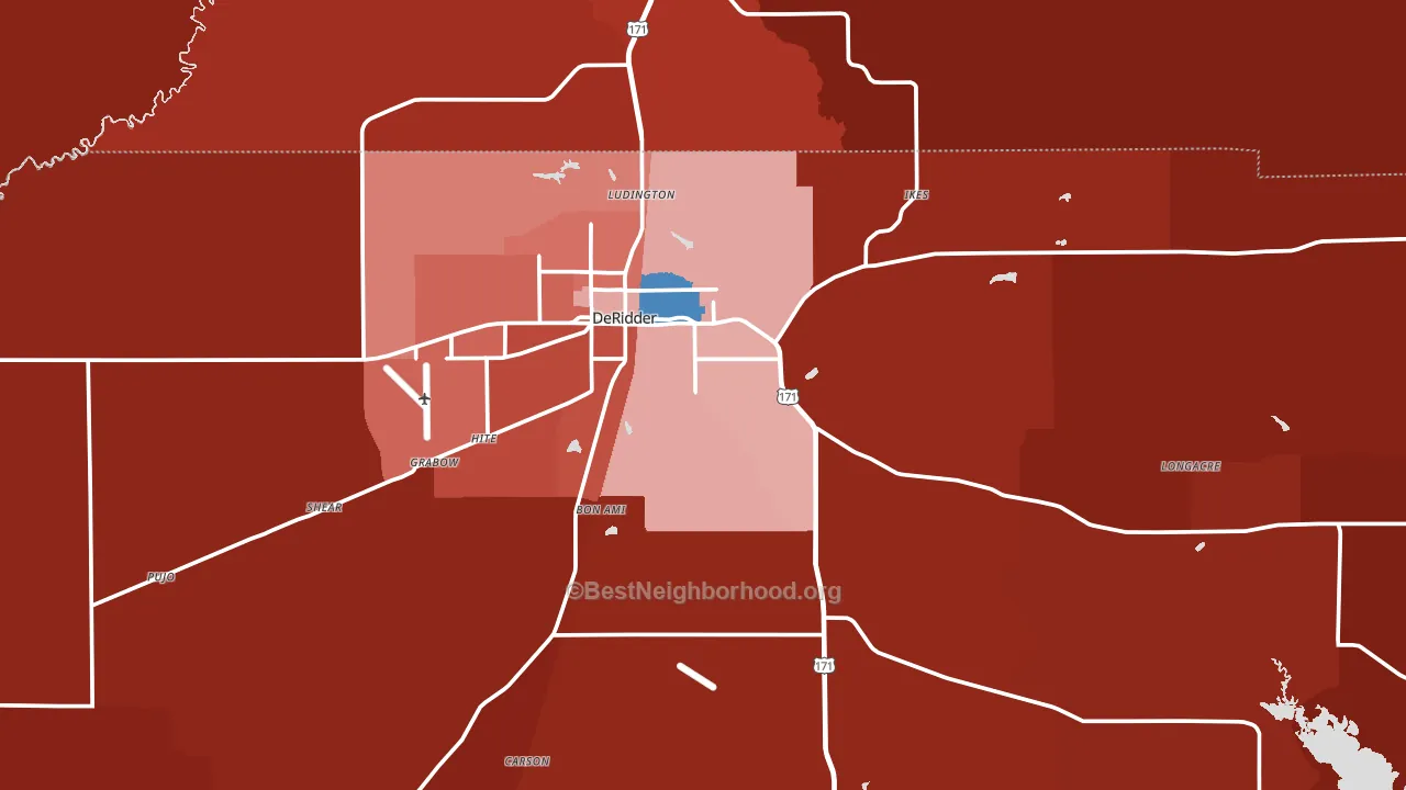 Deridder, LA block-group political-lean map