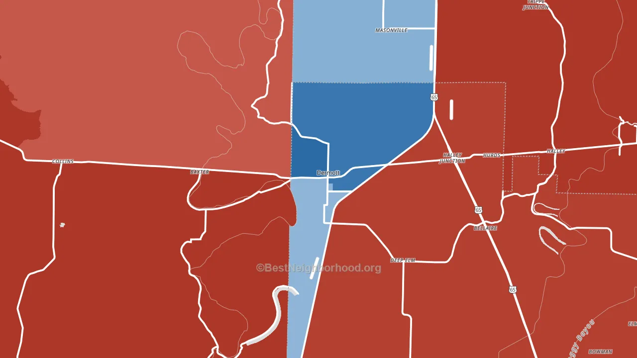 Dermott, AR block-group political-lean map