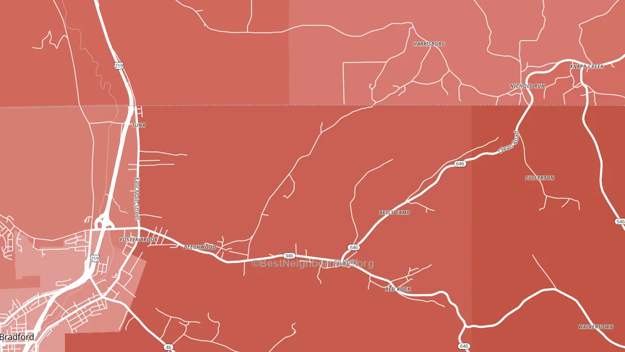 Derrick City, PA block-group political-lean map