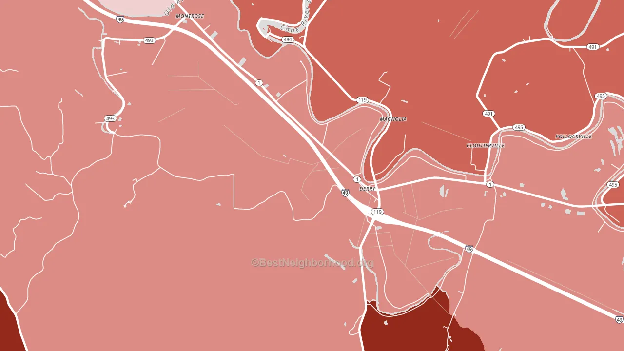 Derry, LA block-group political-lean map