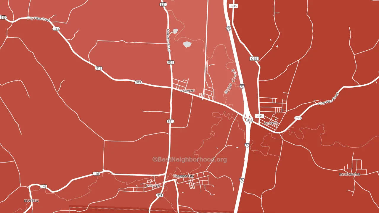 Derwent, OH block-group political-lean map