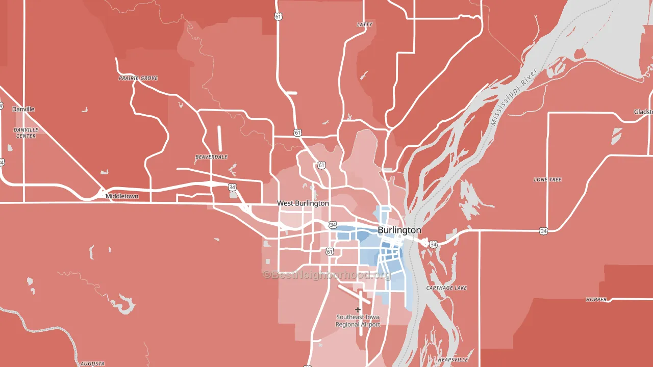 Des Moines County, IA block-group political-lean map