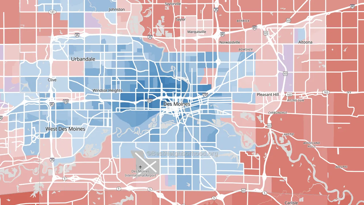 Des Moines, IA block-group political-lean map