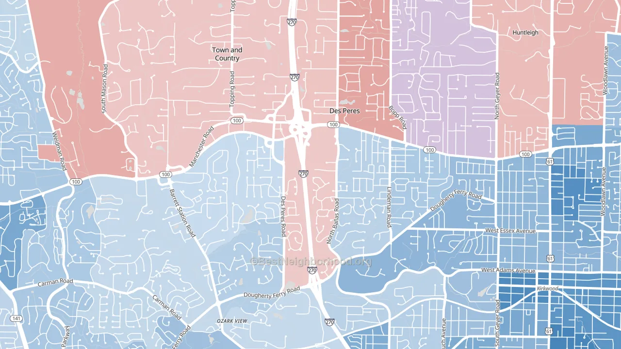 Des Peres, MO block-group political-lean map