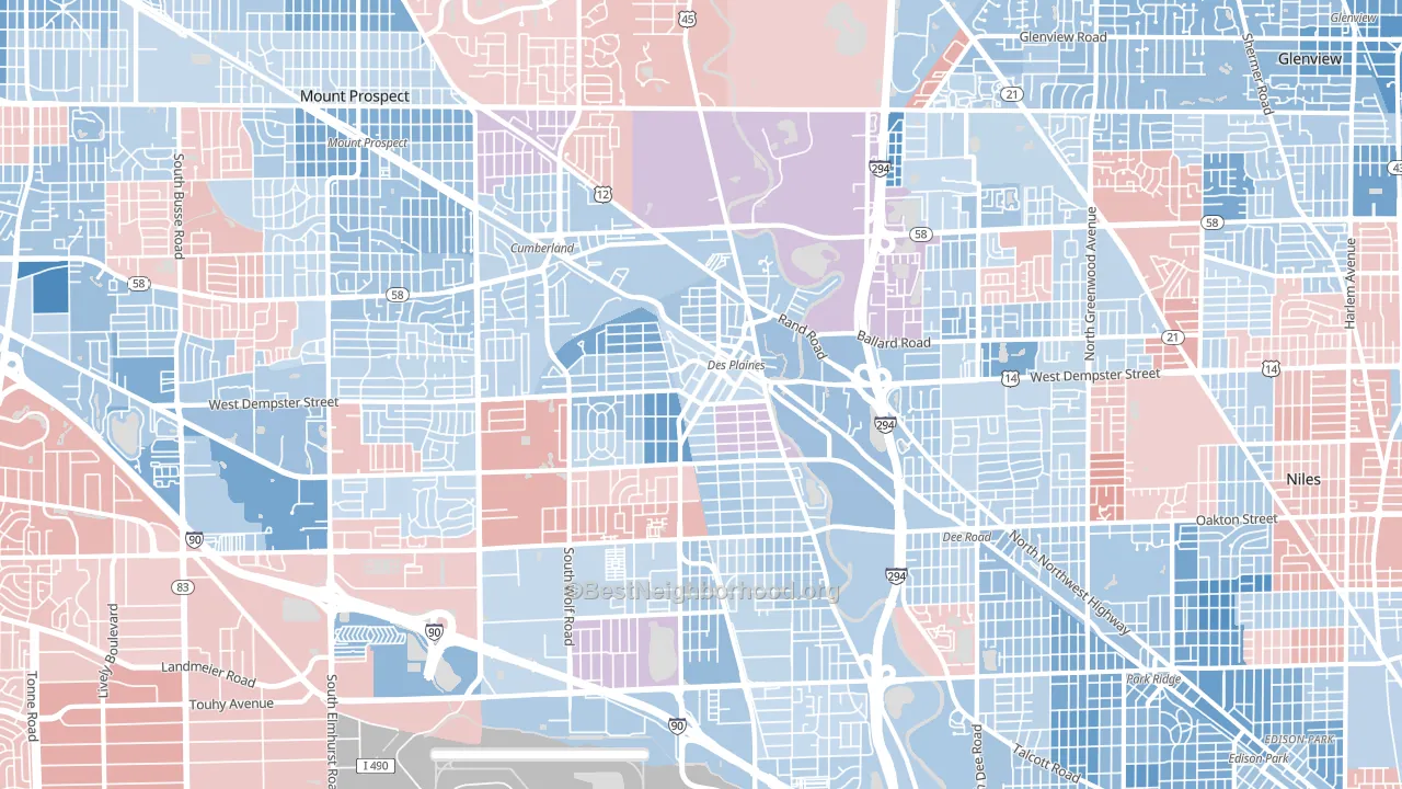 Des Plaines, IL block-group political-lean map