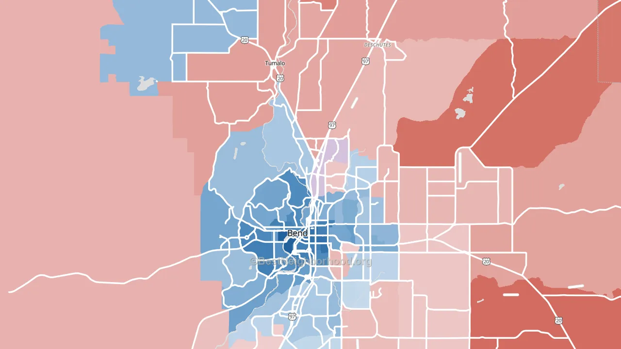 Deschutes County, OR block-group political-lean map